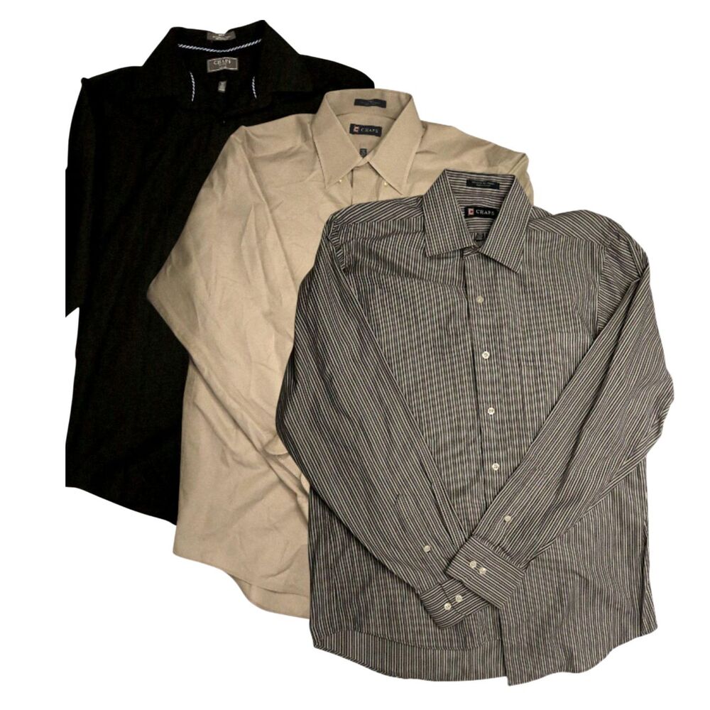 Chaps Ralph Lauren Men’s Button Down Shirt Lot of 3 Size M Black Beige Stripe
